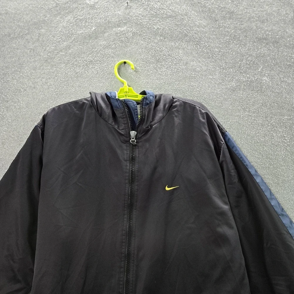 VINTAGE Nike Women Jacket XL Black Nylon Rain Coat Longline Hooded Y2K READ